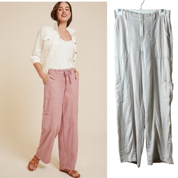 Maurices Pants - Maurice’s Soft Linen High Rise Cargo Wide Leg Pant Khaki Tan Size 6